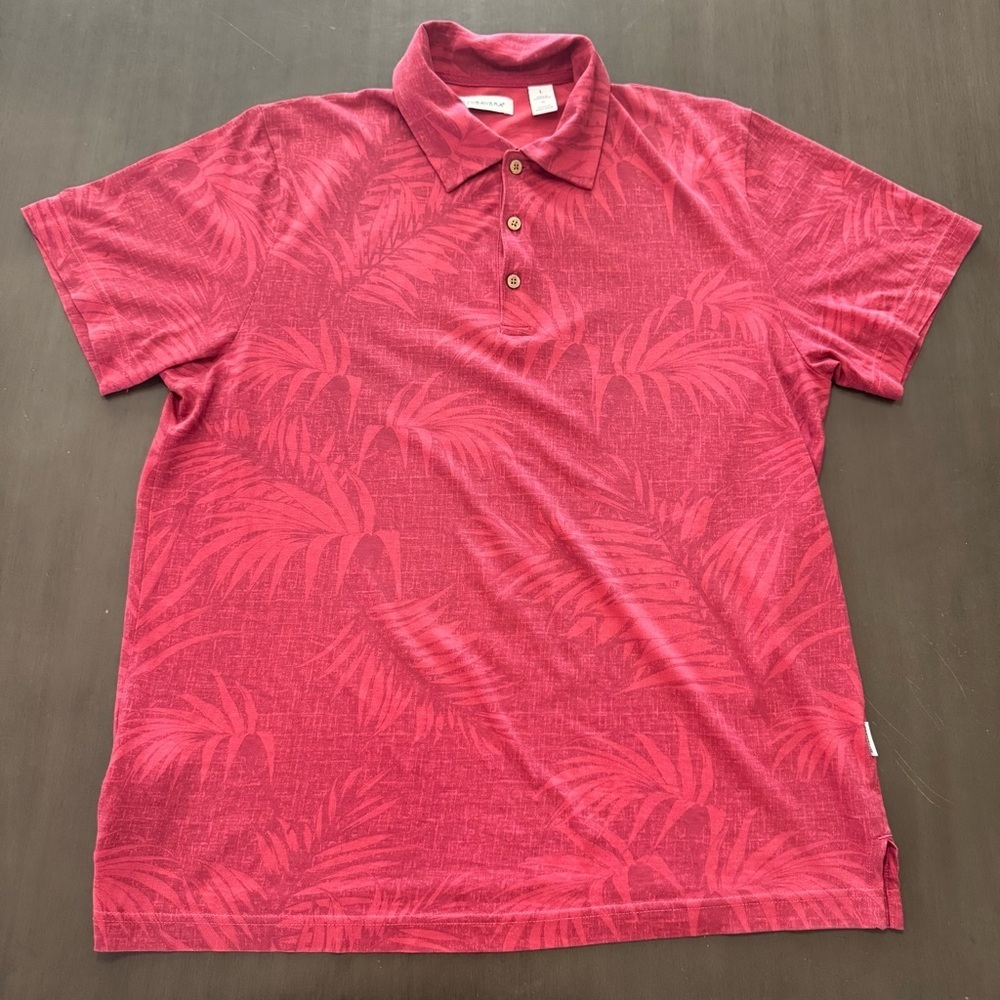 Cubavera Men’s Palm Print Collared Short Sleeve Shirt - Medium